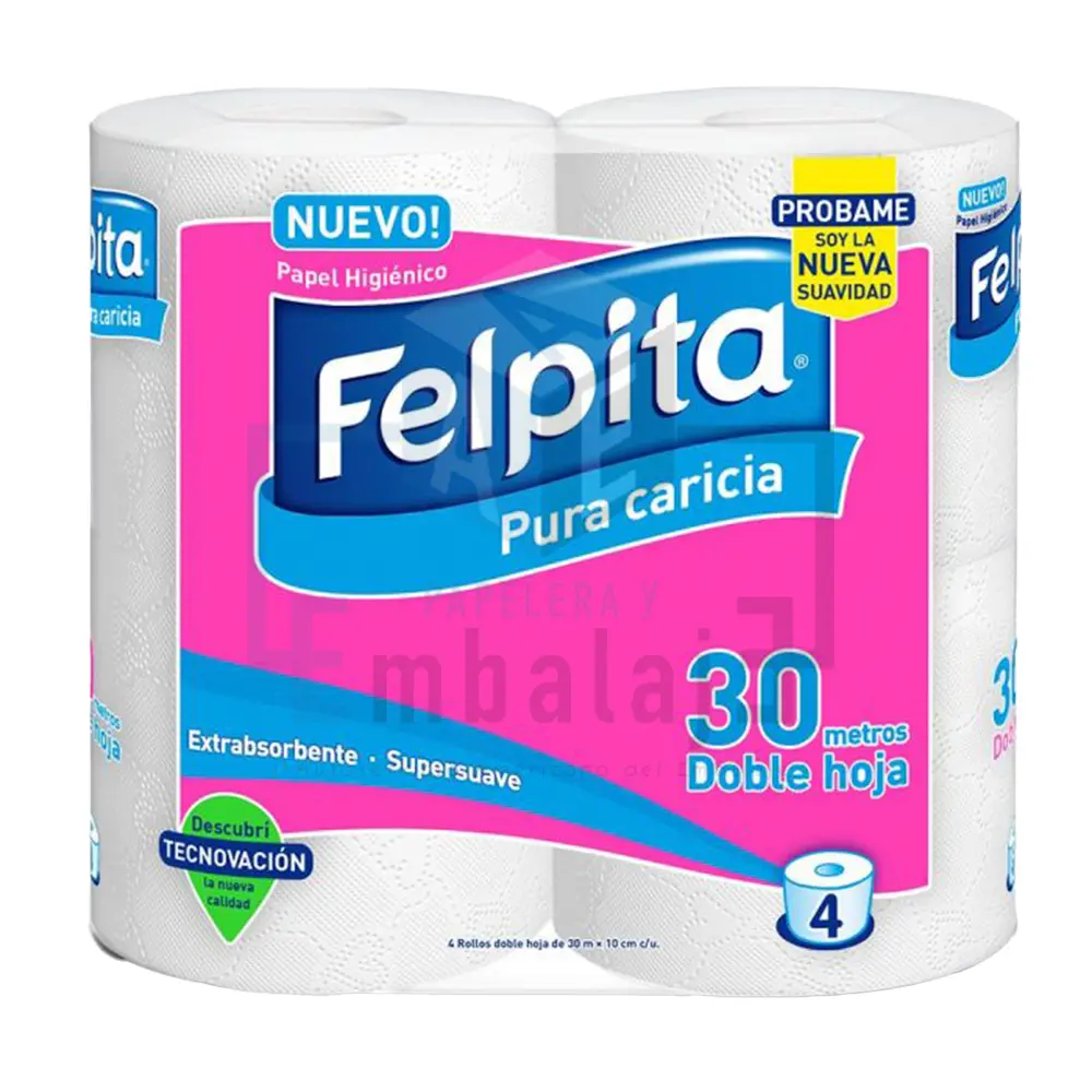 Papel Higiénico Felpita Doble Hoja 30 Metros X4 Rollos